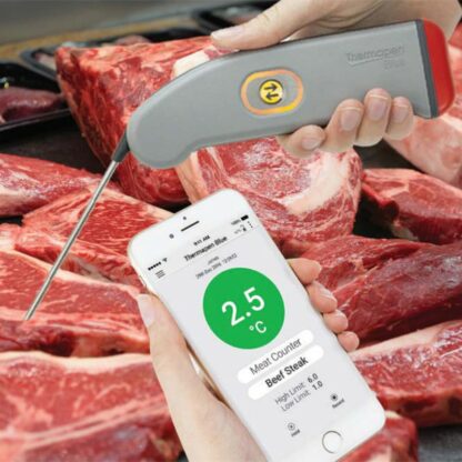 Thermapen Bluetooth en application pour prendre la température à coeur de la viande. Transmission immédiate des données sur l'appli.